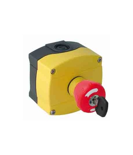 Bouton arret coup de poing dévérouillage par clé sous boîtier