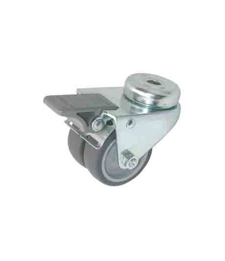 Roulette double caoutchouc pivotante à frein chape zinguée ø 50 mm