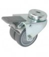 Roulette double caoutchouc pivotante à frein chape zinguée ø 50 mm