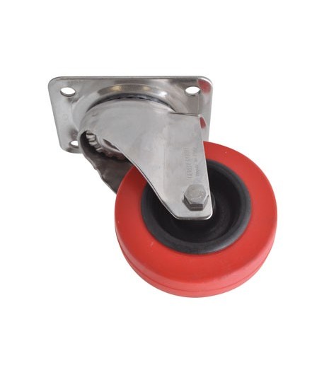 Roulette haute température pivotante à roulements à billes et bandage silicone chape inox ø 100 mm