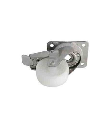 Roulette polypropylène pivotante à frein chape inox