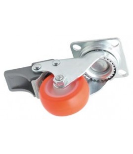 Roulette caoutchouc pivotante à frein chape à platine zinguée très faible hauteur ø 40 mm